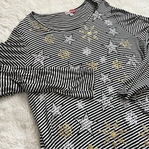 Merry Wear Striped Snowflake and Star Long Sleeve Tee Shirt